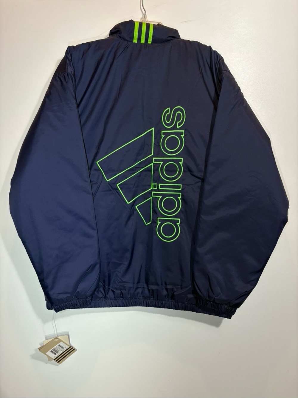 NWT 90s Adidas Navy Windbreaker Jacket with Neon Green Logo